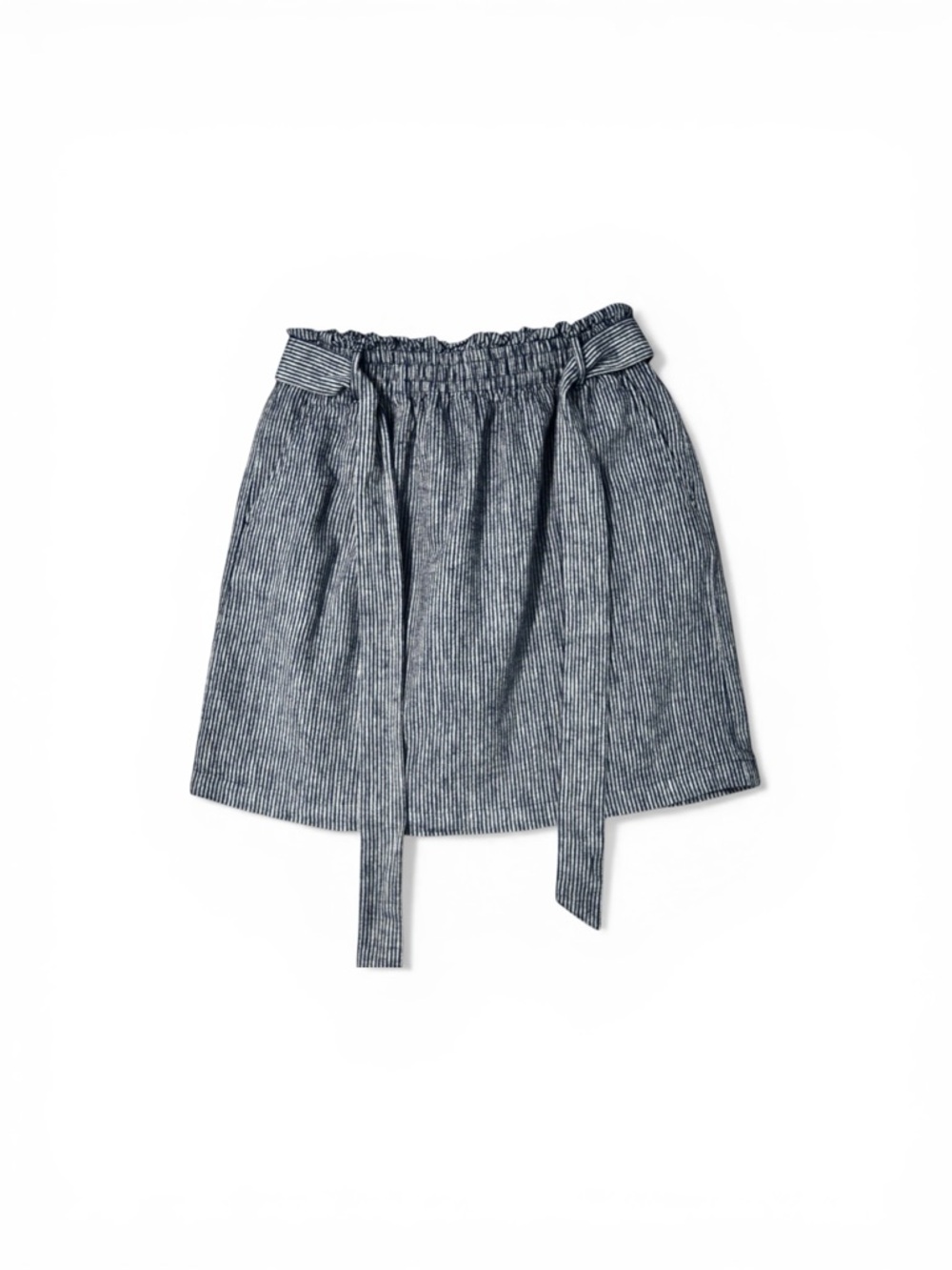 J.Crew Striped Paperbag Waist Mini Skirt Blue White Tie Waist Casual Size S‎